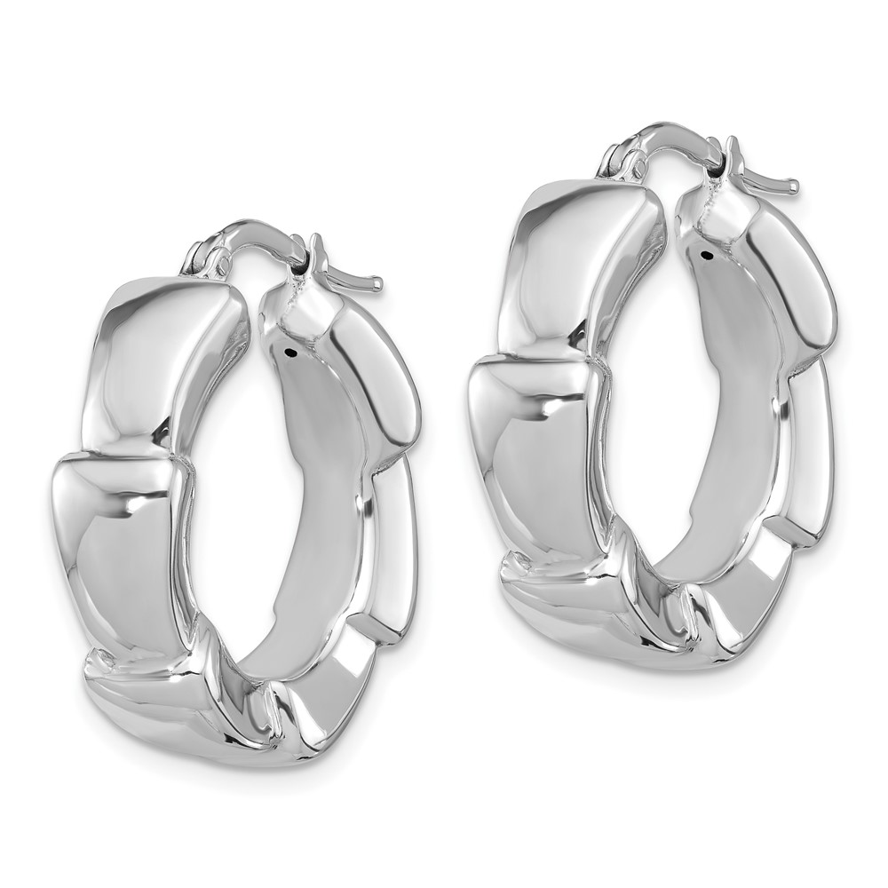 Sterling Silver Rhodium-plated Polished Hoop Earrings (QE16809)