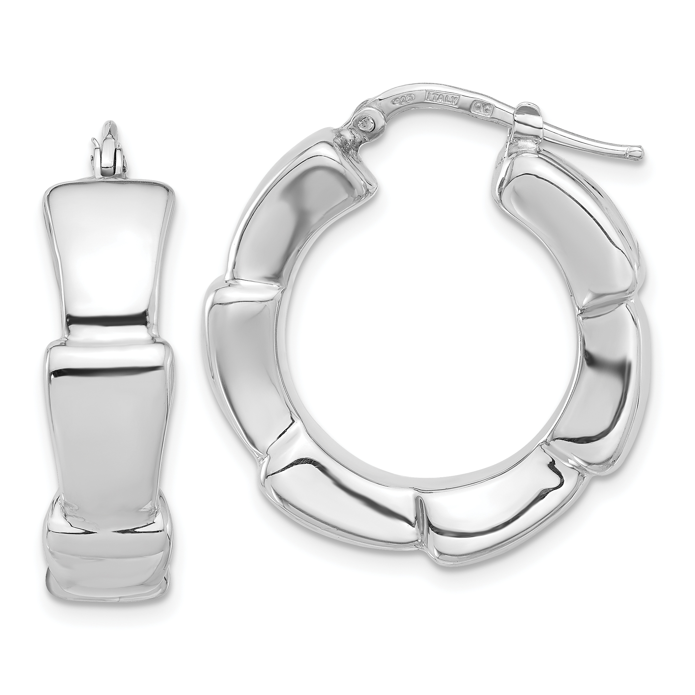Sterling Silver Rhodium-plated Polished Hoop Earrings (QE16809)