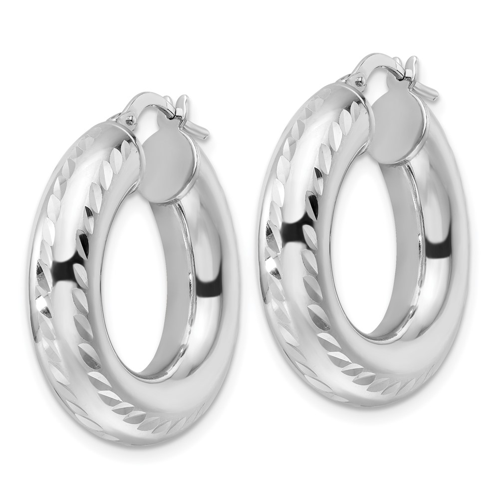 Sterling Silver Rhod-plated Polished & D/C 6mm Hollow Hoop Earrings (QE16811)