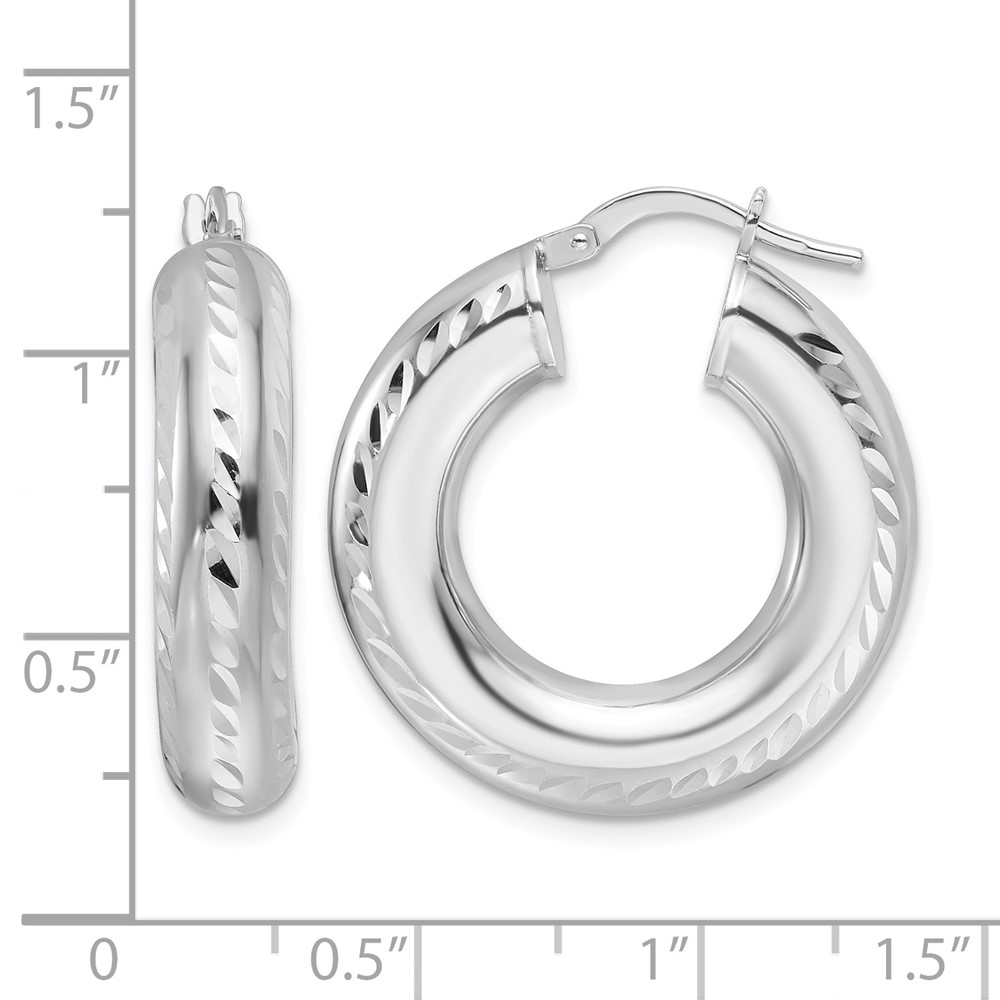 Sterling Silver Rhod-plated Polished & D/C 6mm Hollow Hoop Earrings (QE16811)