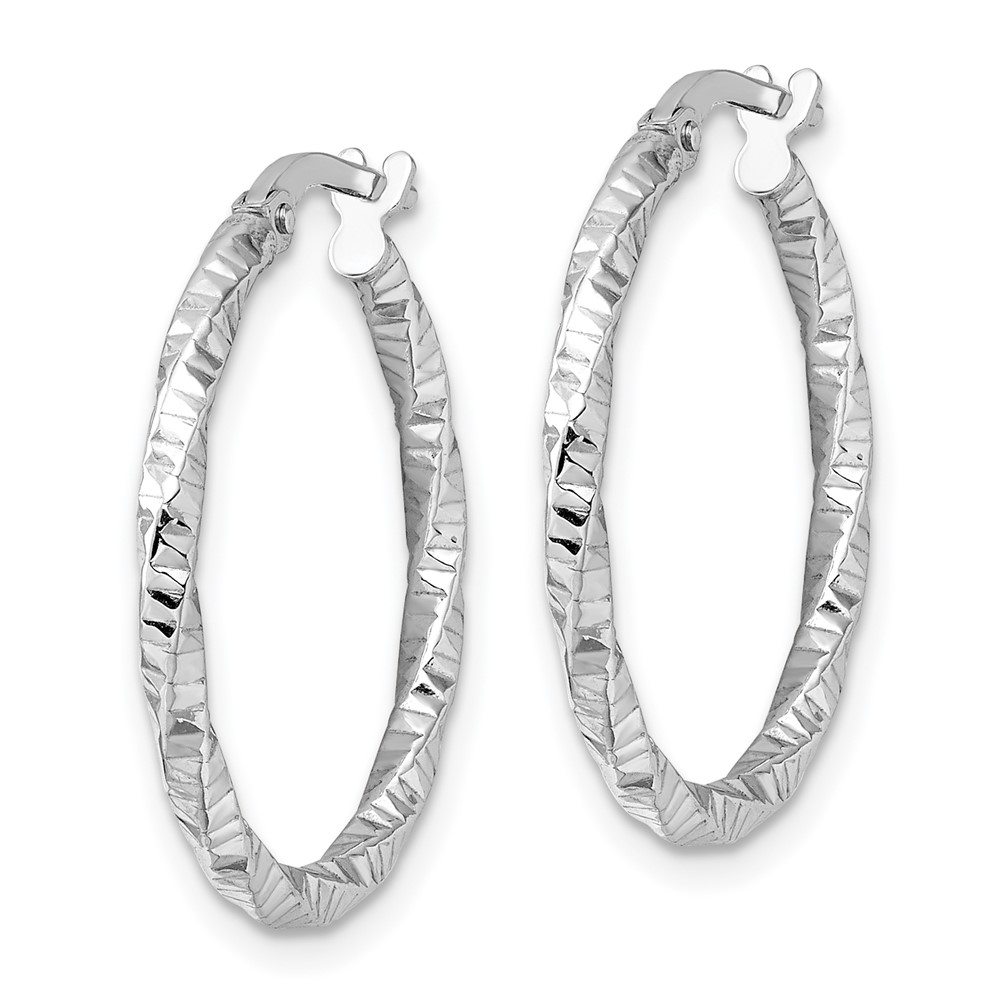 Sterling Silver Rhodium-plated Polished Diamond-cut Twist 2mm Hoop Earrings (QE16812)