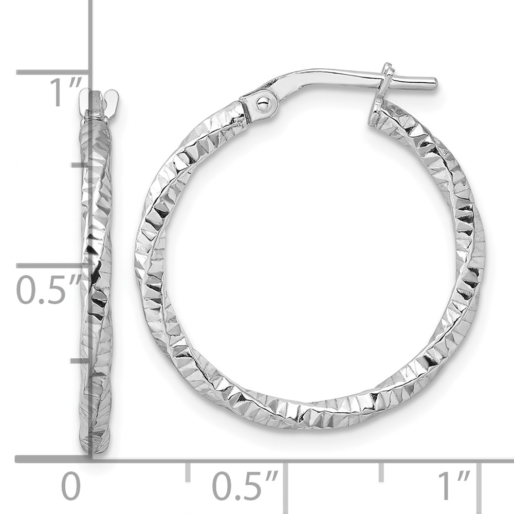 Sterling Silver Rhodium-plated Polished Diamond-cut Twist 2mm Hoop Earrings (QE16812)