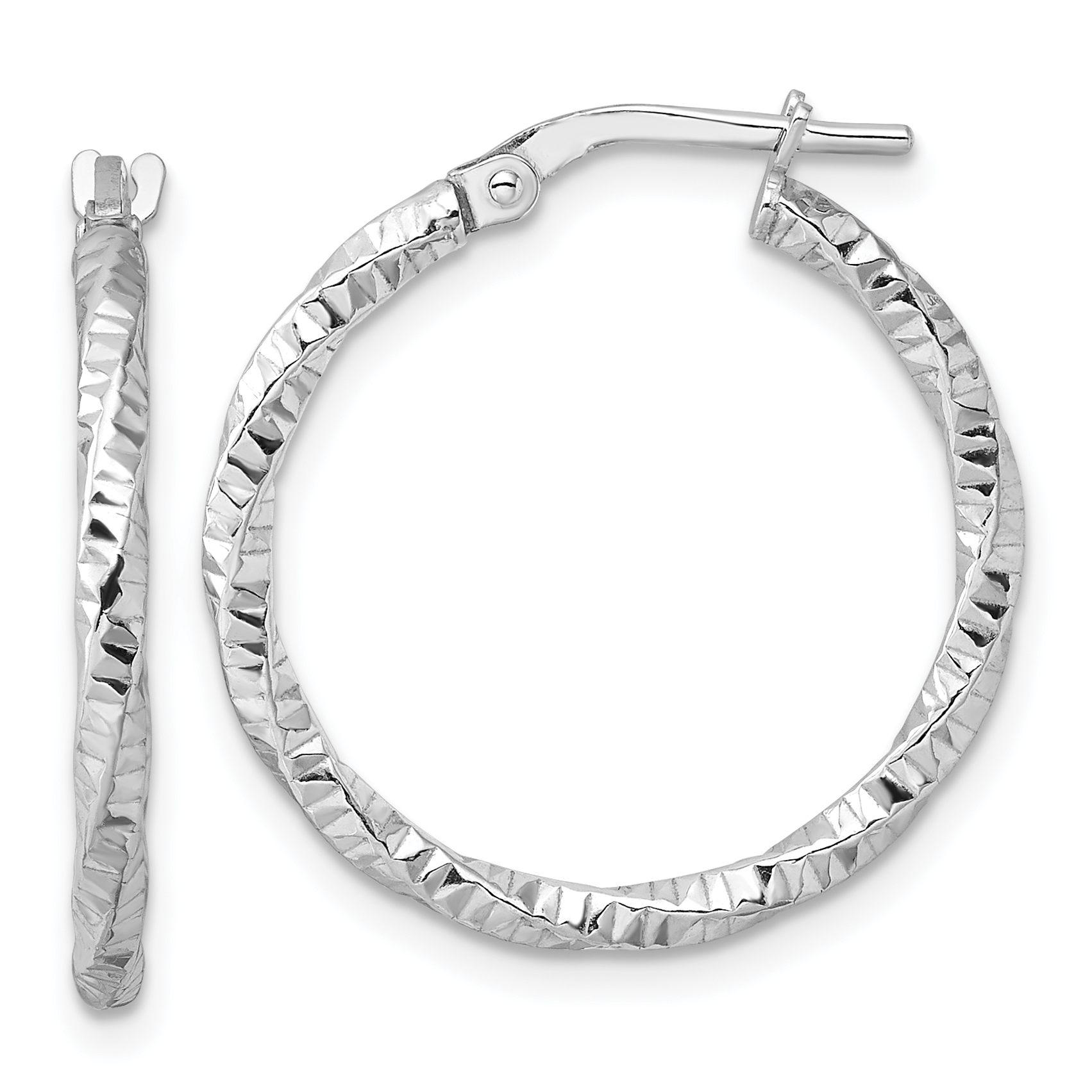 Sterling Silver Rhodium-plated Polished Diamond-cut Twist 2mm Hoop Earrings (QE16812)