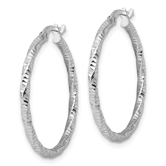 Sterling Silver 2mm Diamond-cut Twisted Hoop Earrings