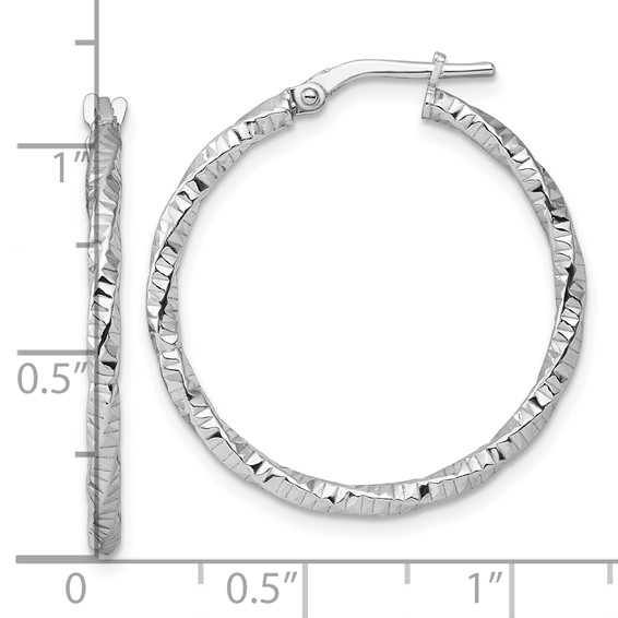 Sterling Silver 2mm Diamond-cut Twisted Hoop Earrings