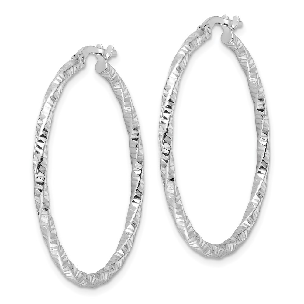 Sterling Silver Rhodium-plated Polished Diamond-cut Twist 2mm Hoop Earrings (QE16814)