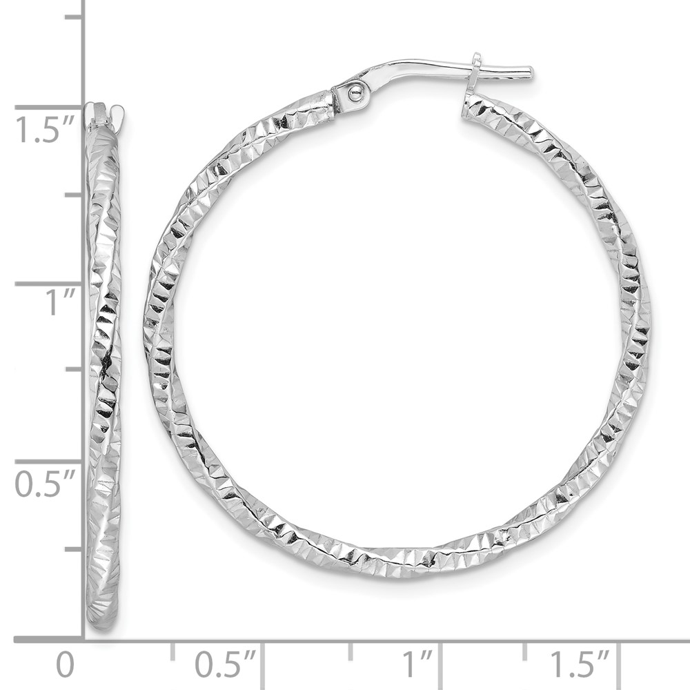 Sterling Silver Rhodium-plated Polished Diamond-cut Twist 2mm Hoop Earrings (QE16814)