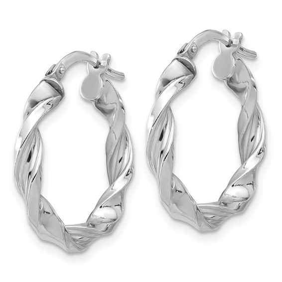 Sterling Silver 3.25mm Grooved Twisted Hoop Earrings