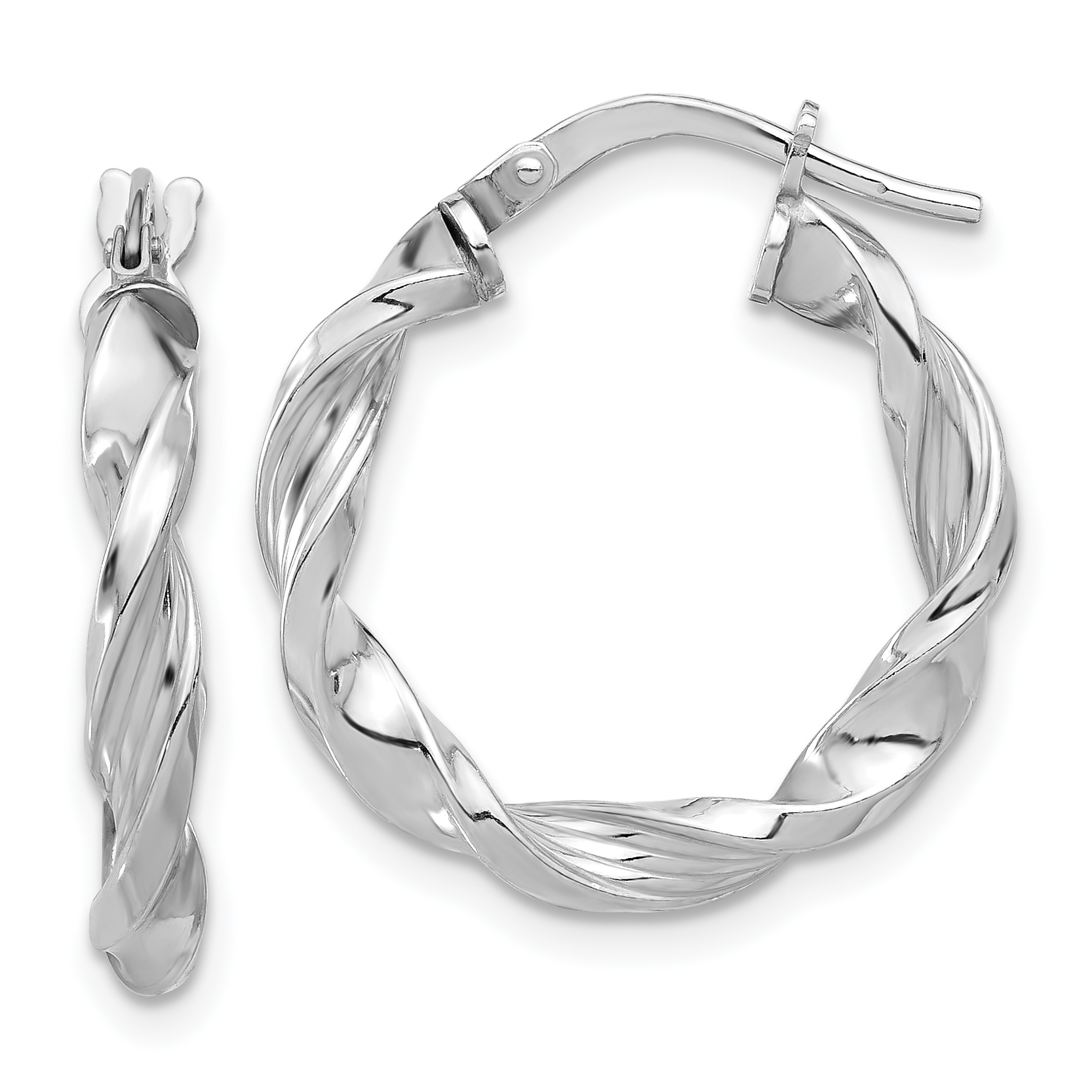 Sterling Silver Rhodium-plated Polished & Textured Twisted Hoop Earrings (QE16815)