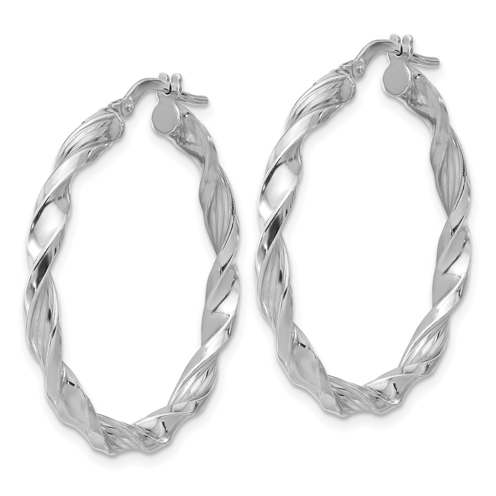 Sterling Silver Rhodium-plated Polished & Textured Twisted Hoop Earrings (QE16816)