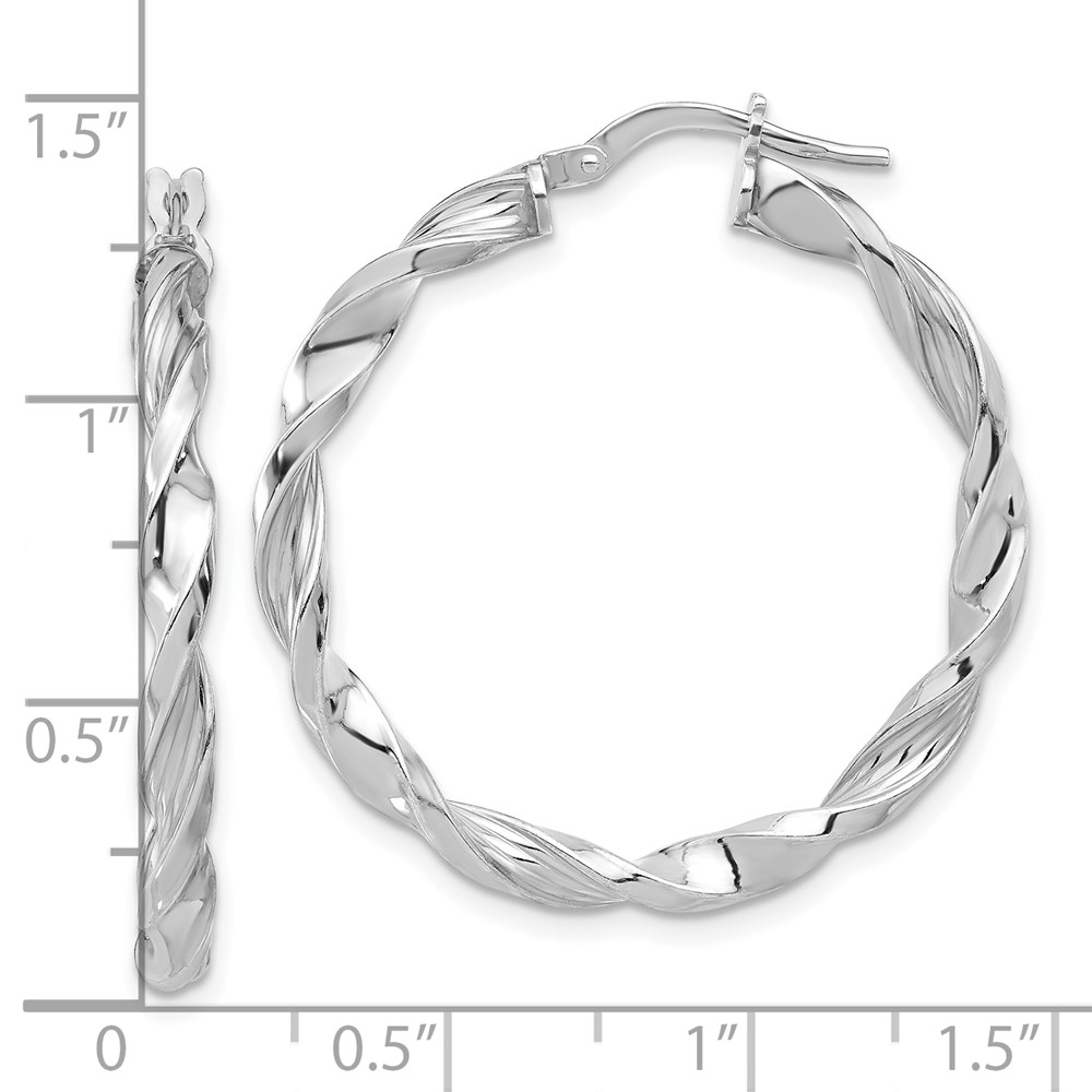 Sterling Silver Rhodium-plated Polished & Textured Twisted Hoop Earrings (QE16816)