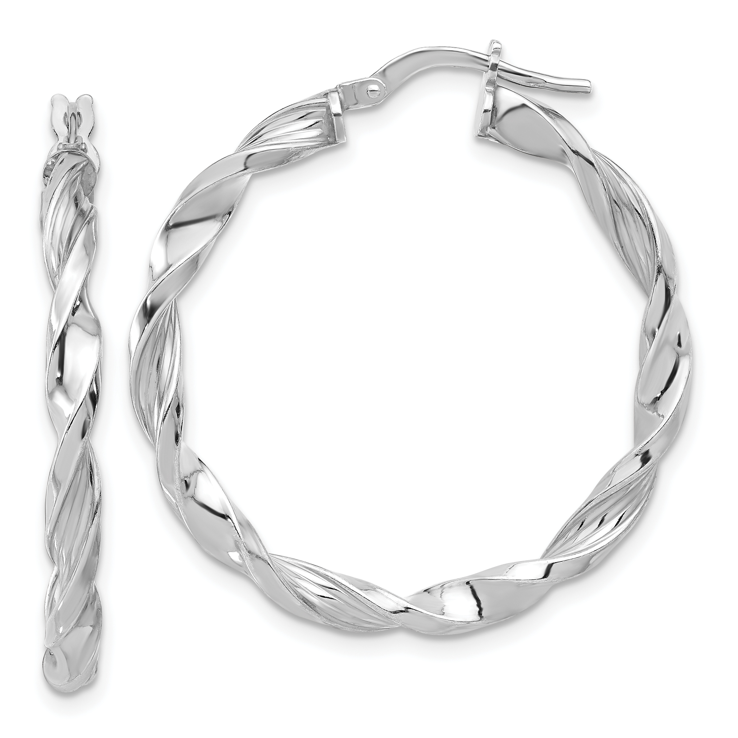 Sterling Silver Rhodium-plated Polished & Textured Twisted Hoop Earrings (QE16816)