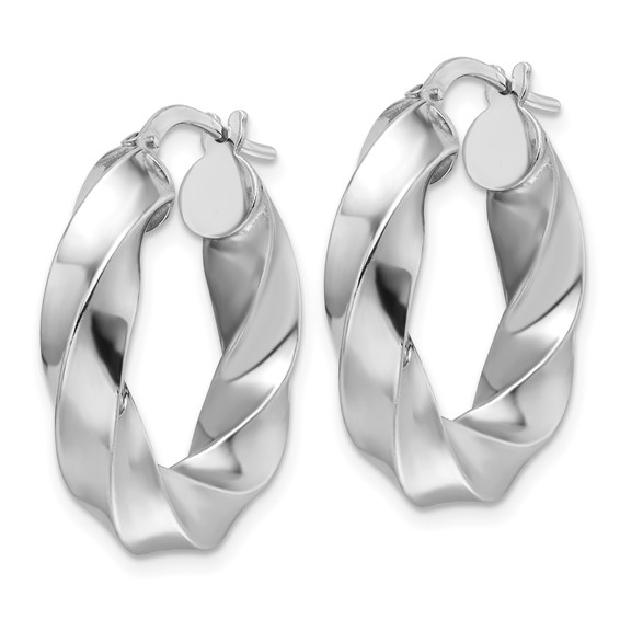 Sterling Silver Rhod-plated Polished 5.25mm Hollow Twisted Hoop Earrings