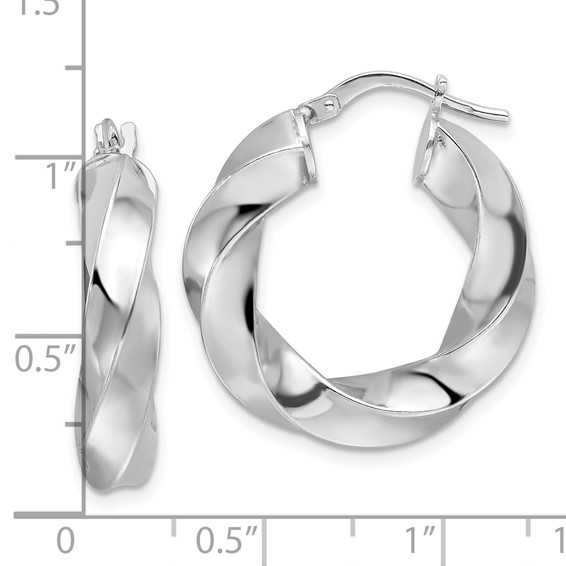 Sterling Silver Rhod-plated Polished 5.25mm Hollow Twisted Hoop Earrings
