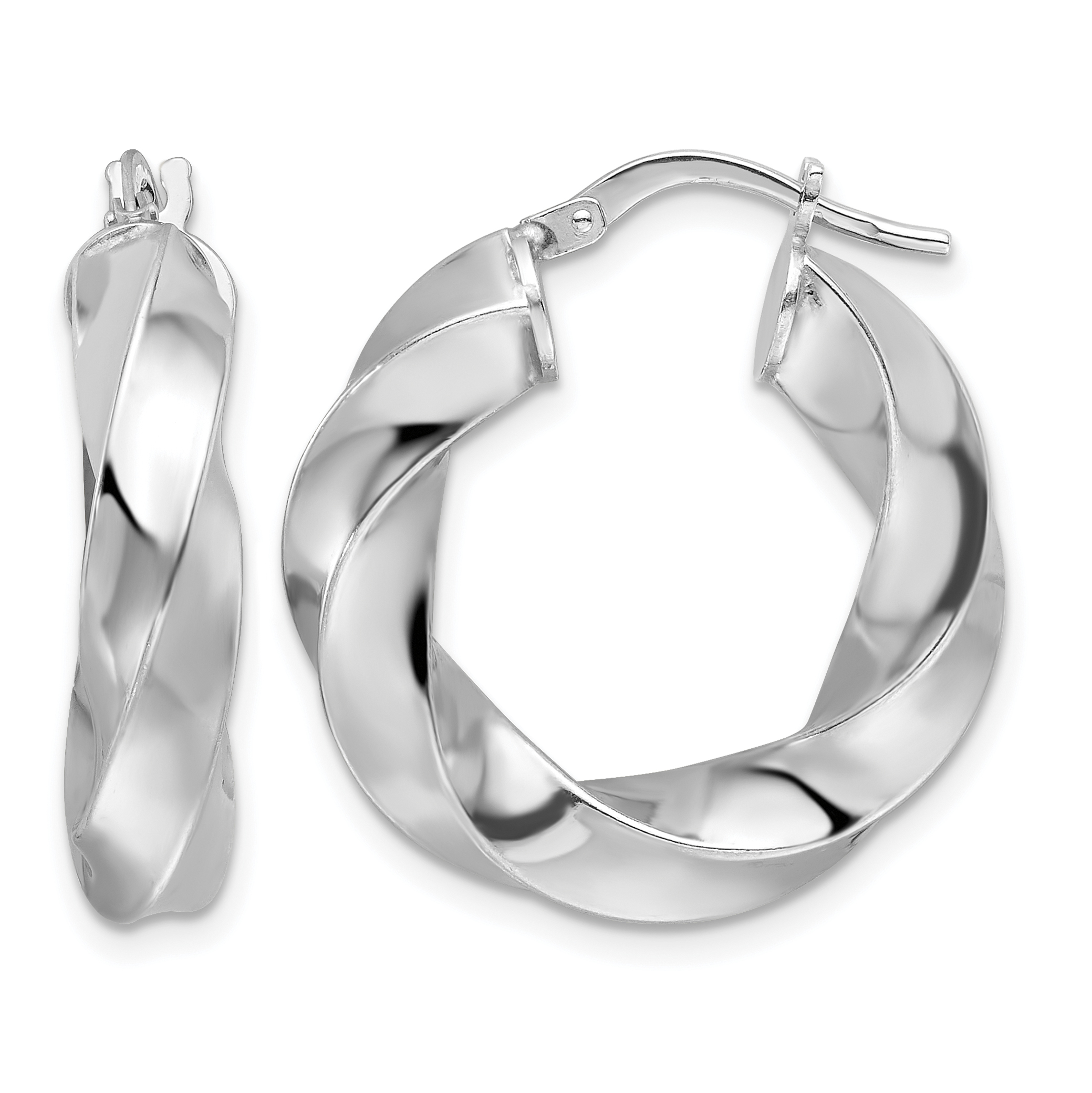 Sterling Silver Rhod-plated Polished 5.25mm Hollow Twisted Hoop Earrings (QE16817)