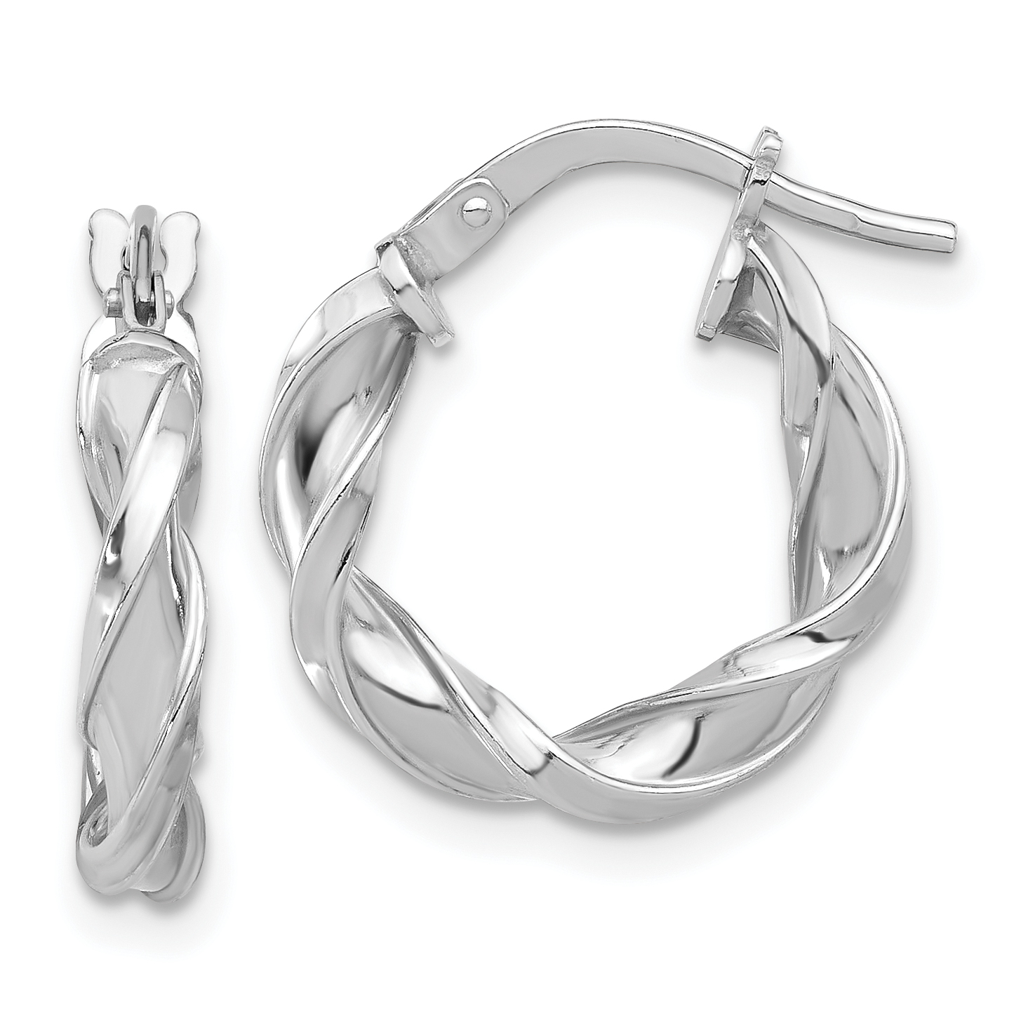 Sterling Silver Rhodium-plated Polished Twisted Hoop Earrings (QE16818)