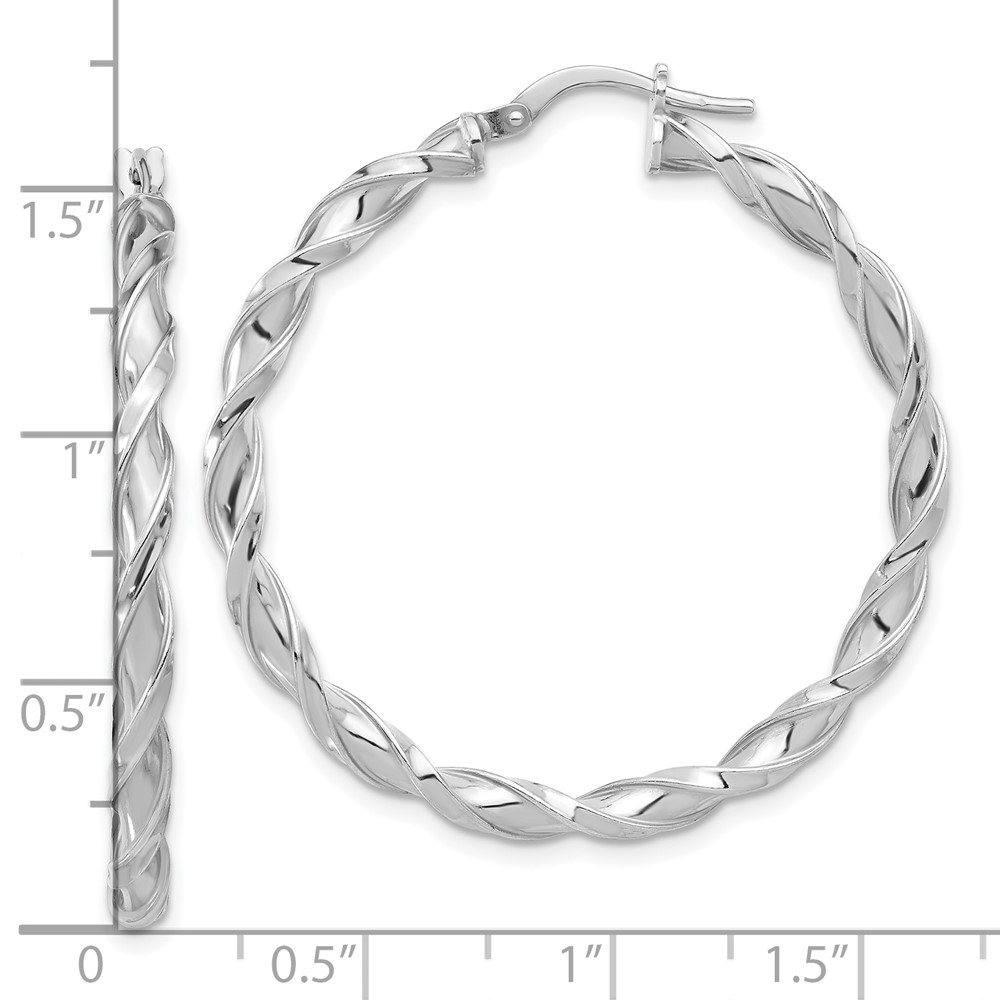 Sterling Silver Rhodium-plated Polished Twisted Hoop Earrings (QE16819)