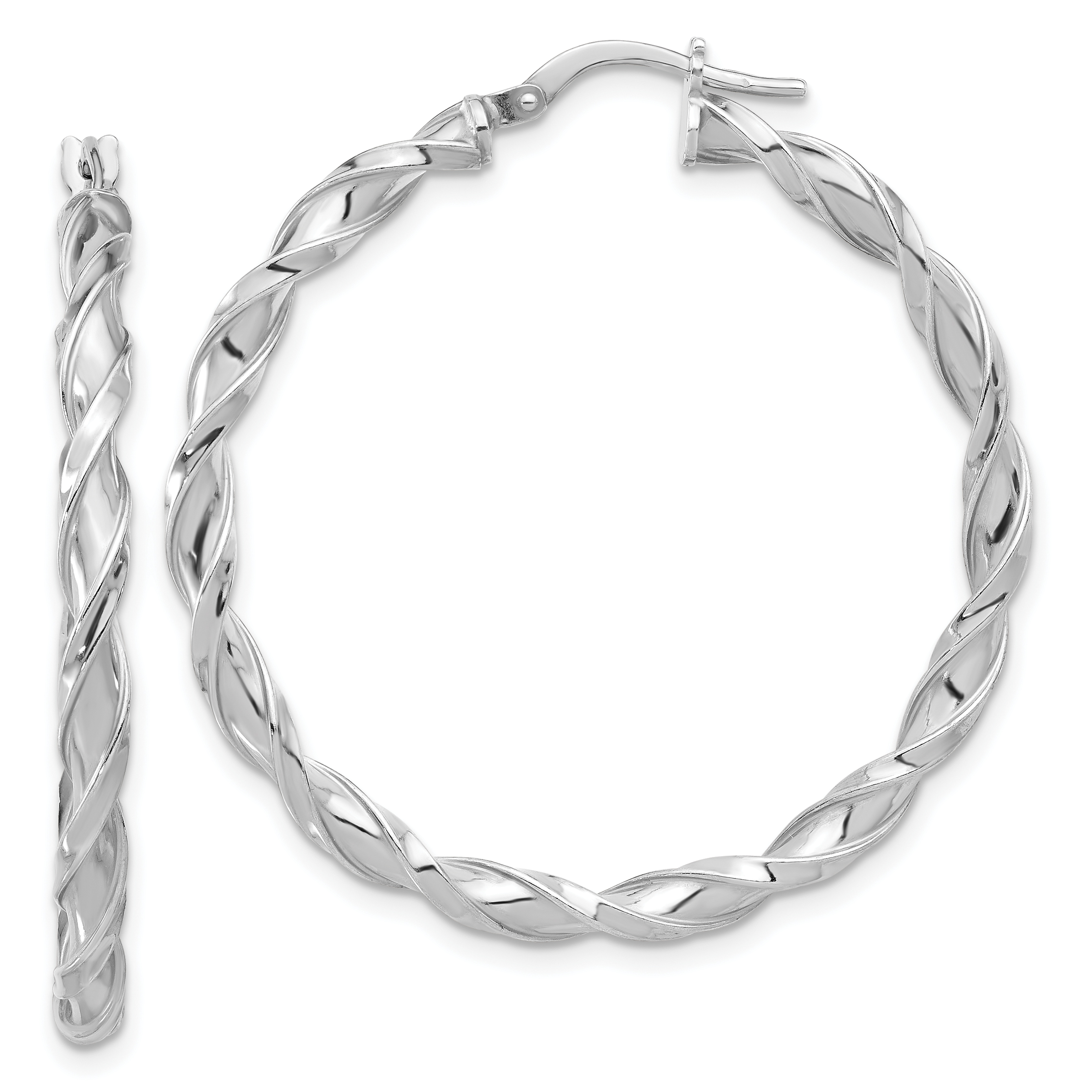 Sterling Silver Rhodium-plated Polished Twisted Hoop Earrings (QE16819)