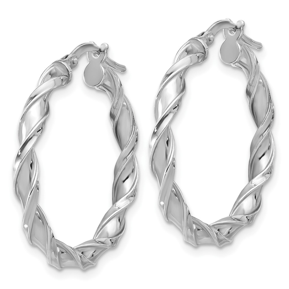 Sterling Silver Rhodium-plated Polished Twisted Hoop Earrings (QE16820)