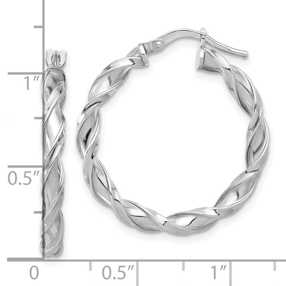 Sterling Silver Rhodium-plated Polished Twisted Hoop Earrings (QE16820)