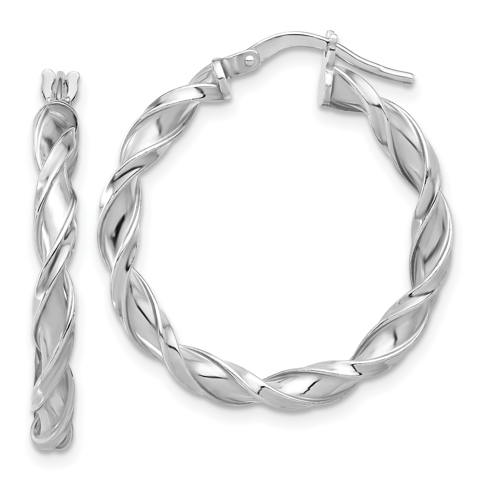 Sterling Silver Rhodium-plated Polished Twisted Hoop Earrings (QE16820)