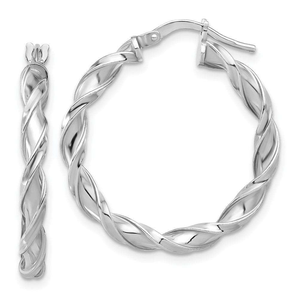 Sterling Silver Rhodium-plated Polished Twisted Hoop Earrings (QE16820)
