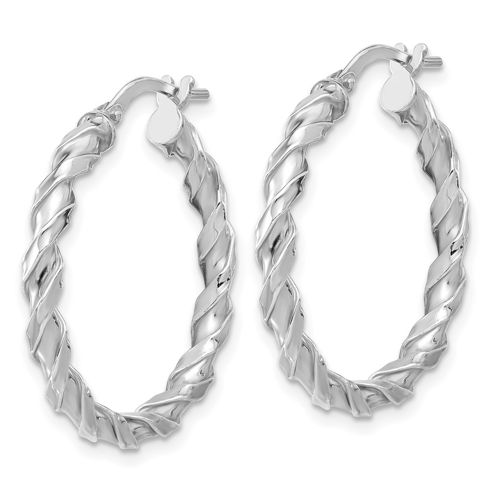 Sterling Silver Rhodium-plated Polished Twisted Hoop Earrings (QE16822)