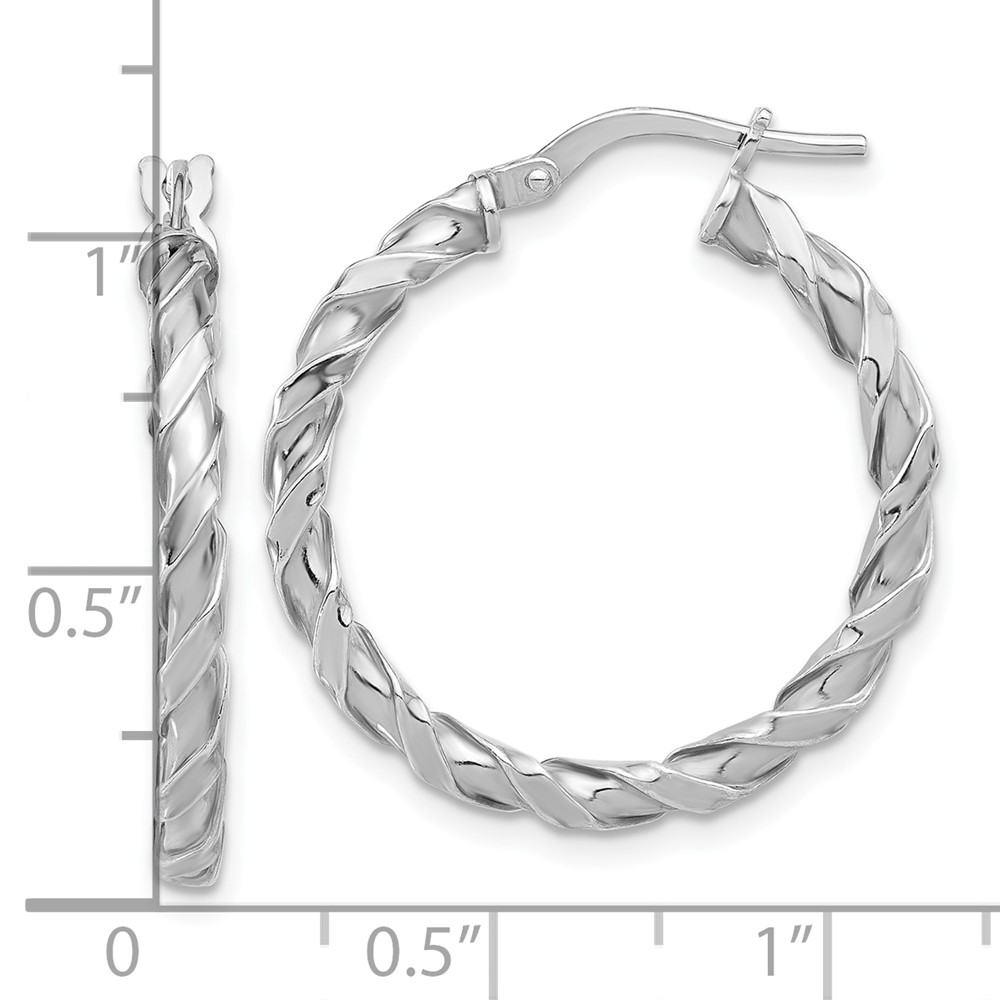 Sterling Silver Rhodium-plated Polished Twisted Hoop Earrings (QE16822)