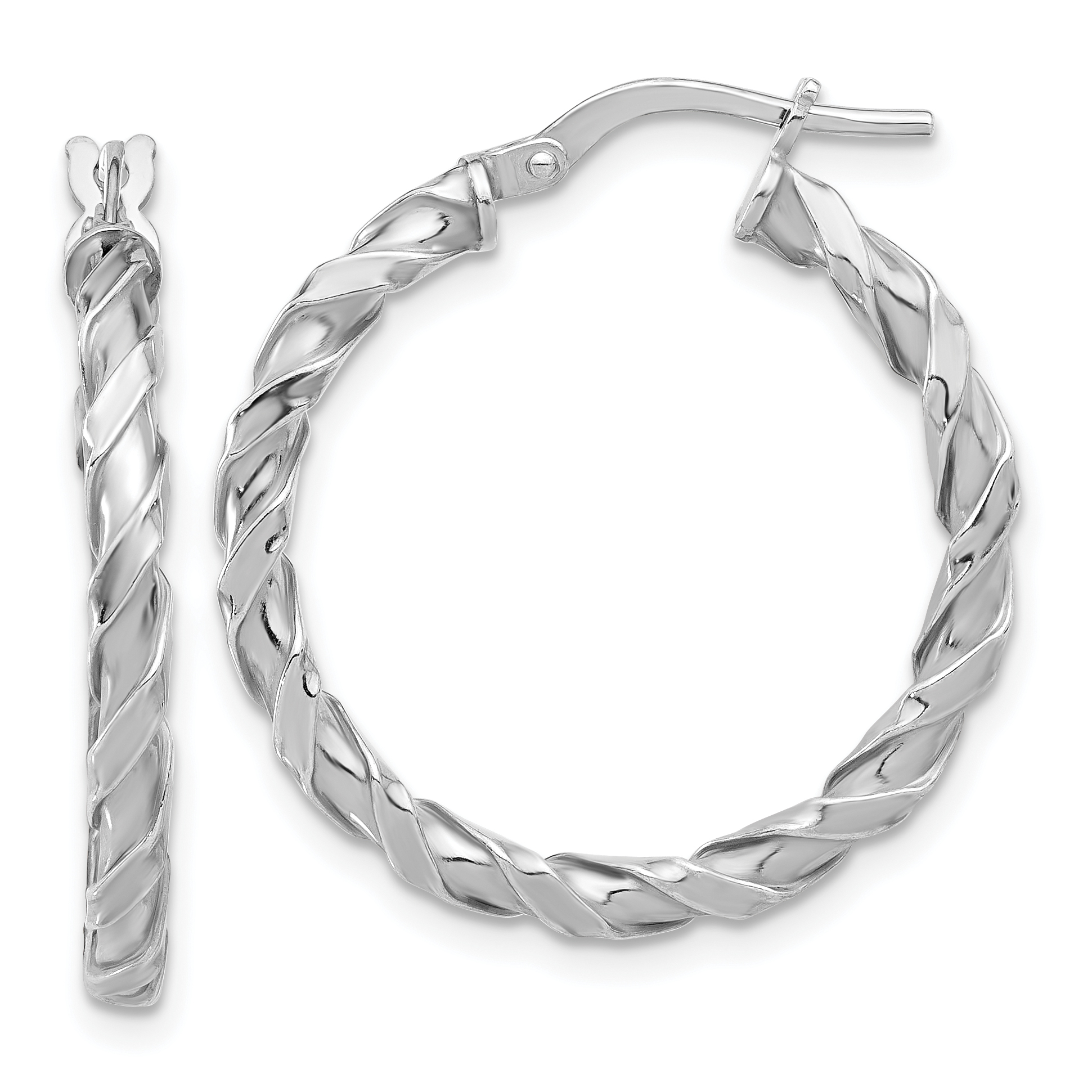 Sterling Silver Rhodium-plated Polished Twisted Hoop Earrings (QE16822)