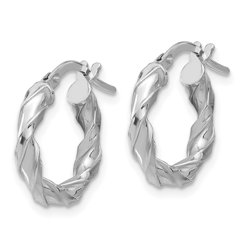Sterling Silver Rhodium-plated Polished Twisted Hoop Earrings (QE16823)