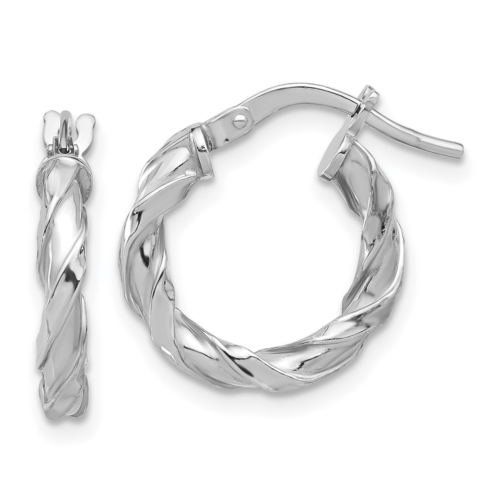 Sterling Silver Rhodium-plated Polished Twisted Hoop Earrings (QE16823)