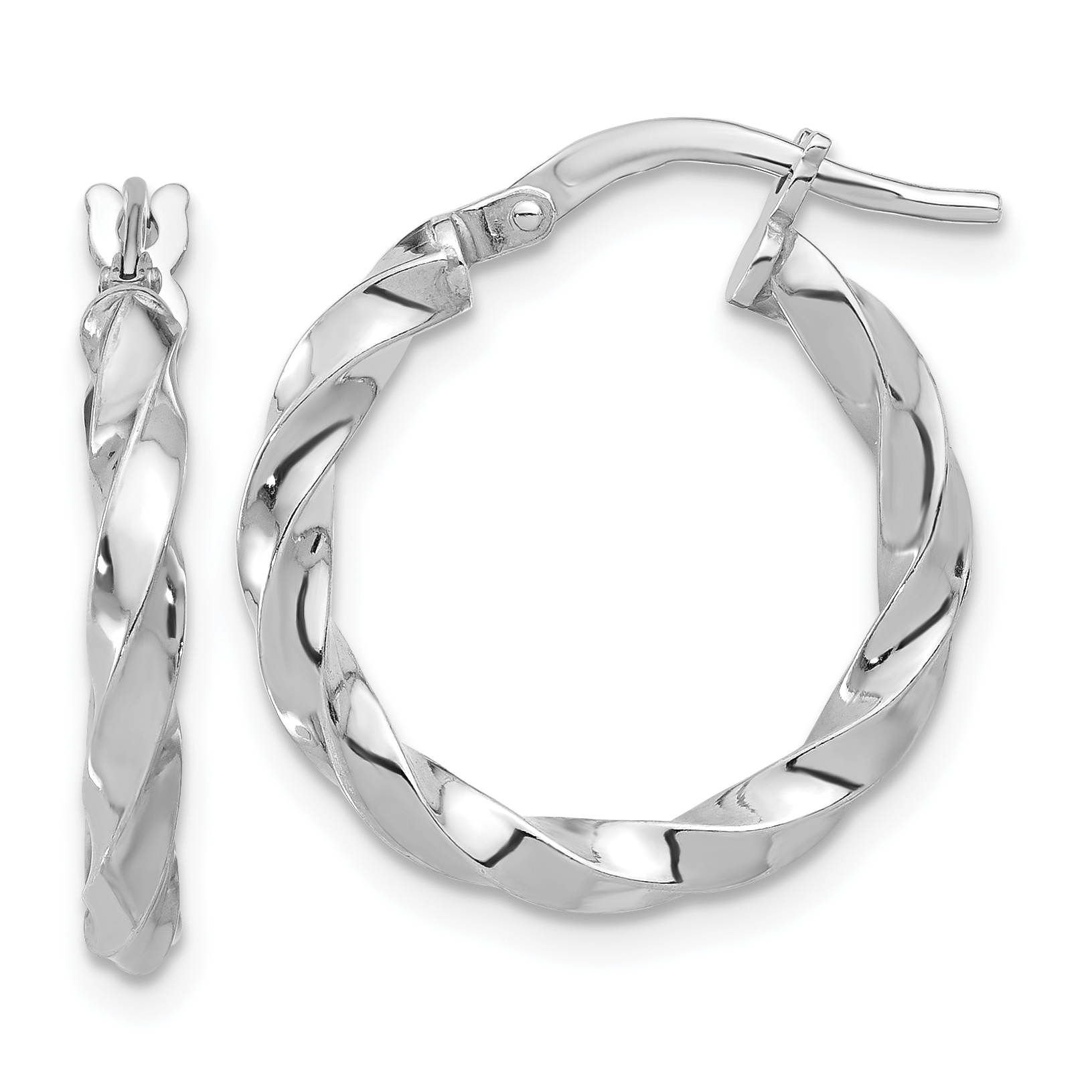 Sterling Silver Rhodium-plated Polished Twisted Hoop Earrings (QE16824)
