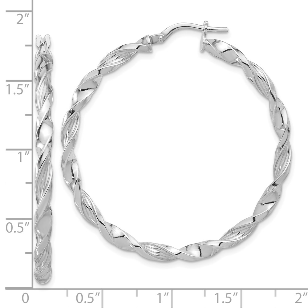 Sterling Silver Rhodium-plated Polished & Textured Twisted Hoop Earrings (QE16827)