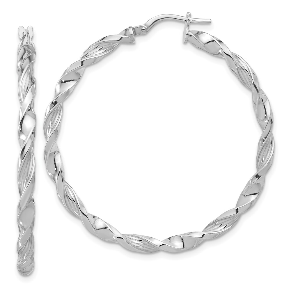 Sterling Silver Rhodium-plated Polished & Textured Twisted Hoop Earrings (QE16827)