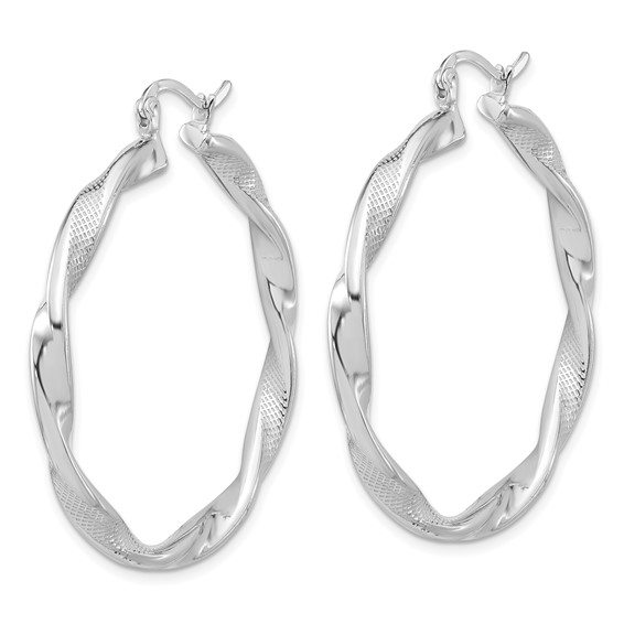 Sterling Silver 3.75mm Textured Twisted Hoop Earrings