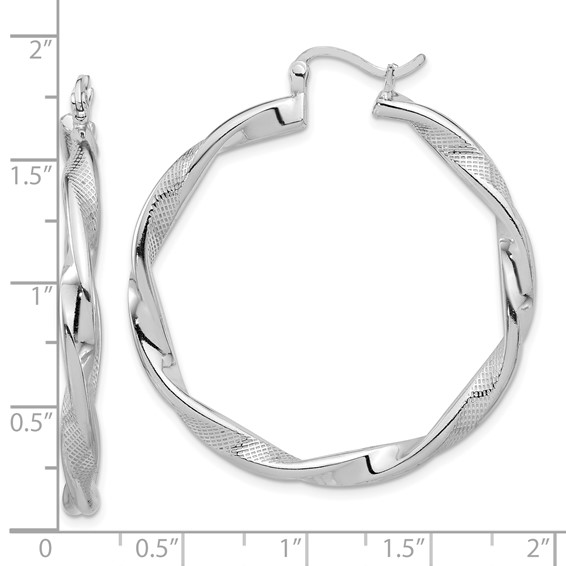 Sterling Silver 3.75mm Textured Twisted Hoop Earrings