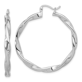 Sterling Silver 3.75mm Textured Twisted Hoop Earrings