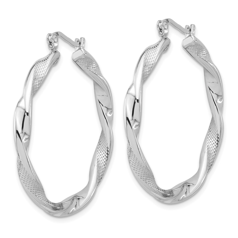 Sterling Silver Rhodium-plated Textured 3.7mm Twisted Hoop Earrings (QE16829)
