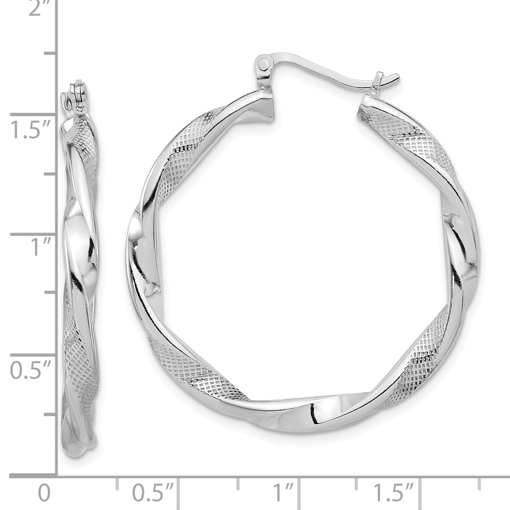 Sterling Silver Rhodium-plated Textured 3.7mm Twisted Hoop Earrings (QE16829)