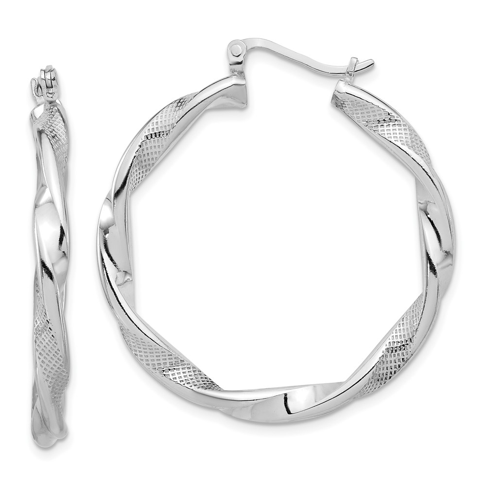 Sterling Silver Rhodium-plated Textured 3.7mm Twisted Hoop Earrings (QE16829)