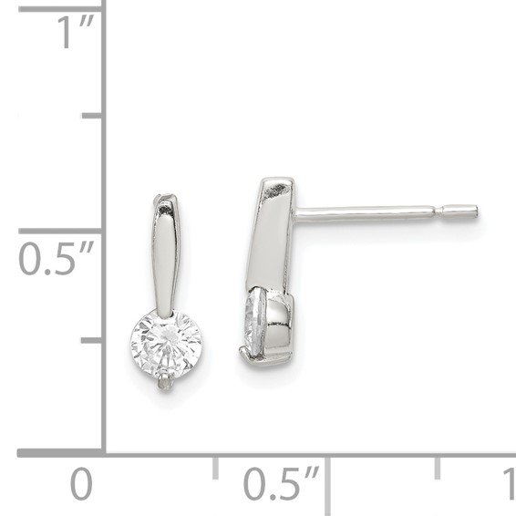 Sterling Silver Polished CZ Drop Post Earrings