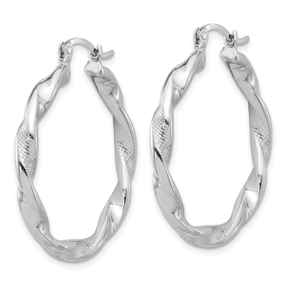 Sterling Silver Rhodium-plated Textured 3.7mm Twisted Hoop Earrings (QE16830)