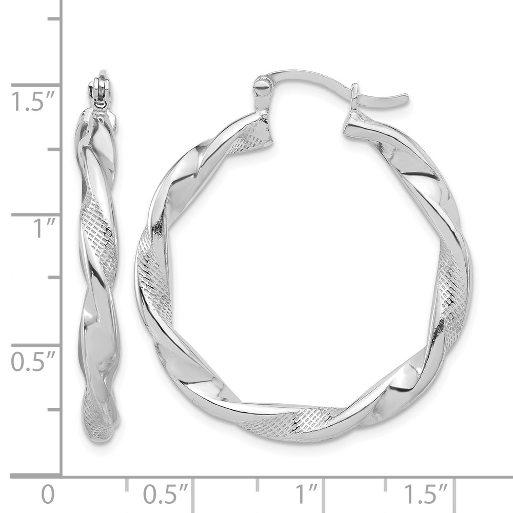 Sterling Silver Rhodium-plated Textured 3.7mm Twisted Hoop Earrings (QE16830)