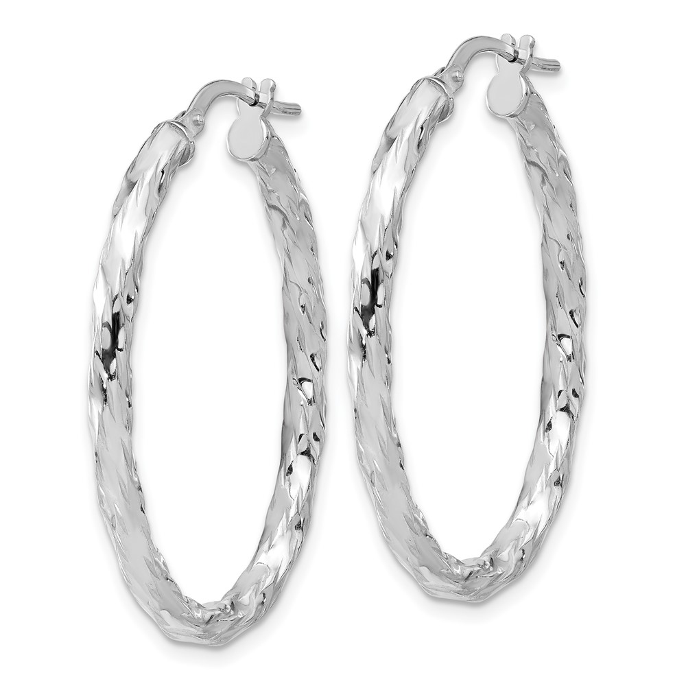 Sterling Silver Rh-plated Polished and Textured Twisted Oval Hoop Earrings (QE16833)