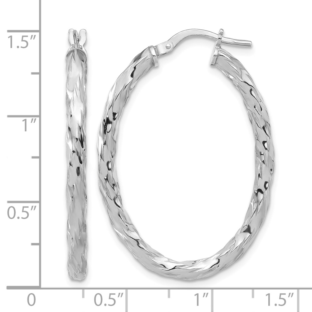 Sterling Silver Rh-plated Polished and Textured Twisted Oval Hoop Earrings (QE16833)