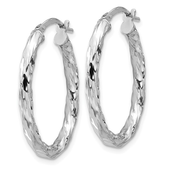 Sterling Silver 3mm Twisted Oval Hoop Earrings