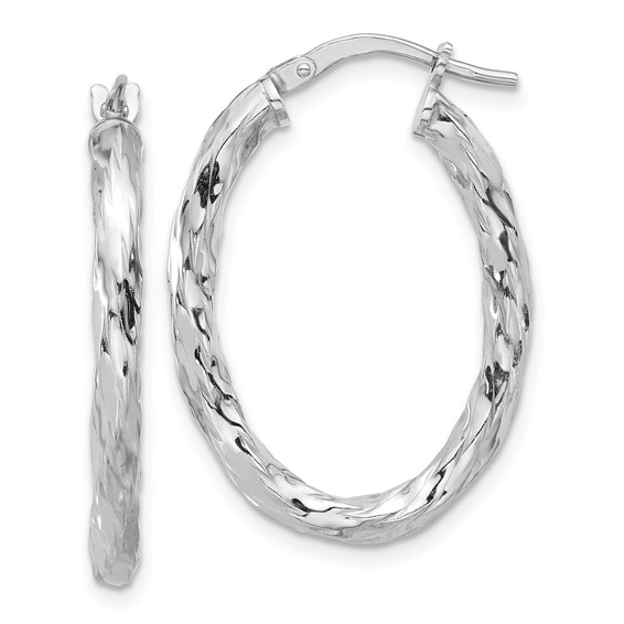 Sterling Silver 3mm Twisted Oval Hoop Earrings