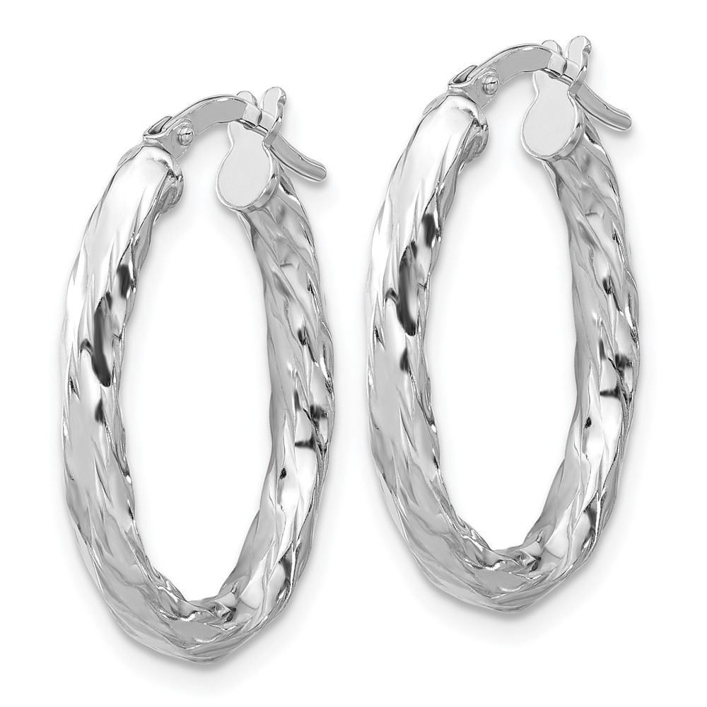 Sterling Silver Rh-plated Polished and Textured Twisted Oval Hoop Earrings (QE16835)
