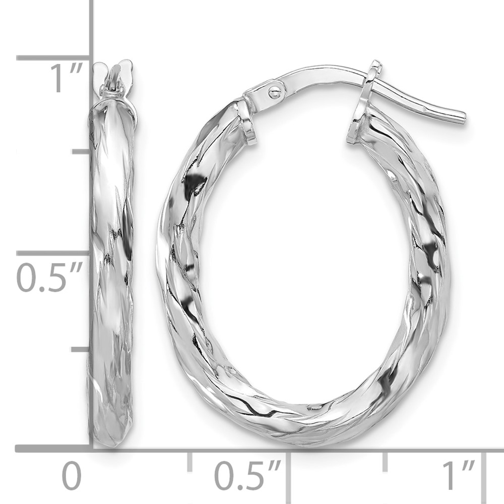 Sterling Silver Rh-plated Polished and Textured Twisted Oval Hoop Earrings (QE16835)