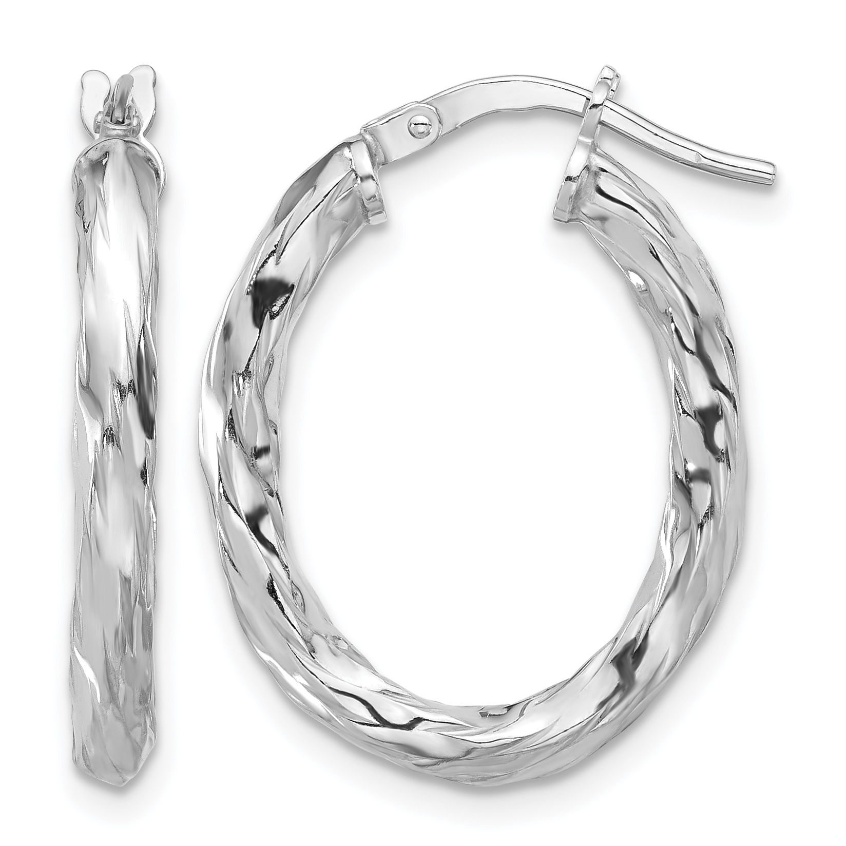 Sterling Silver Rh-plated Polished and Textured Twisted Oval Hoop Earrings (QE16835)